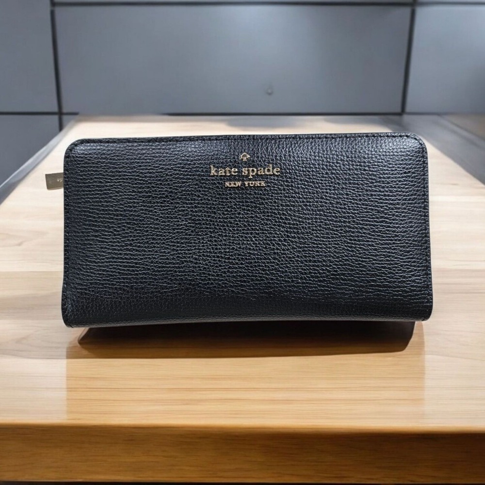 Kate Spade New York STACI Saffiano Leather Large Slim Bifold Wallet Black NICE